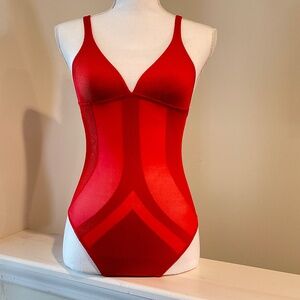 Italian Peak-a-Boo Red One Piece Bathing Suit